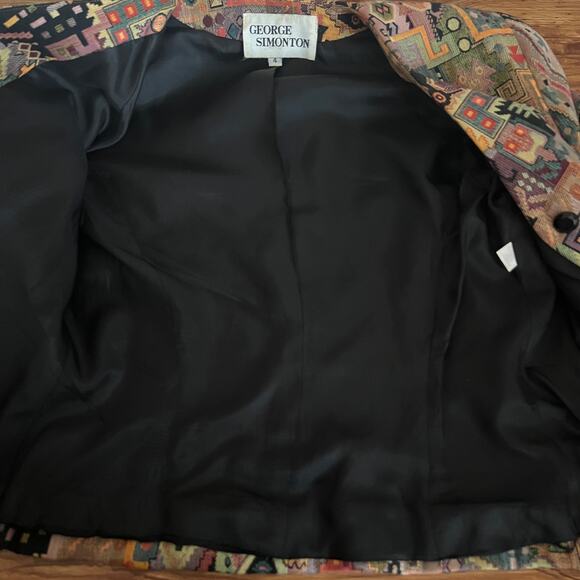 George Simonton Vintage Aztec Tapestry Print Button Front Blazer Size 4 - Picture 8 of 13